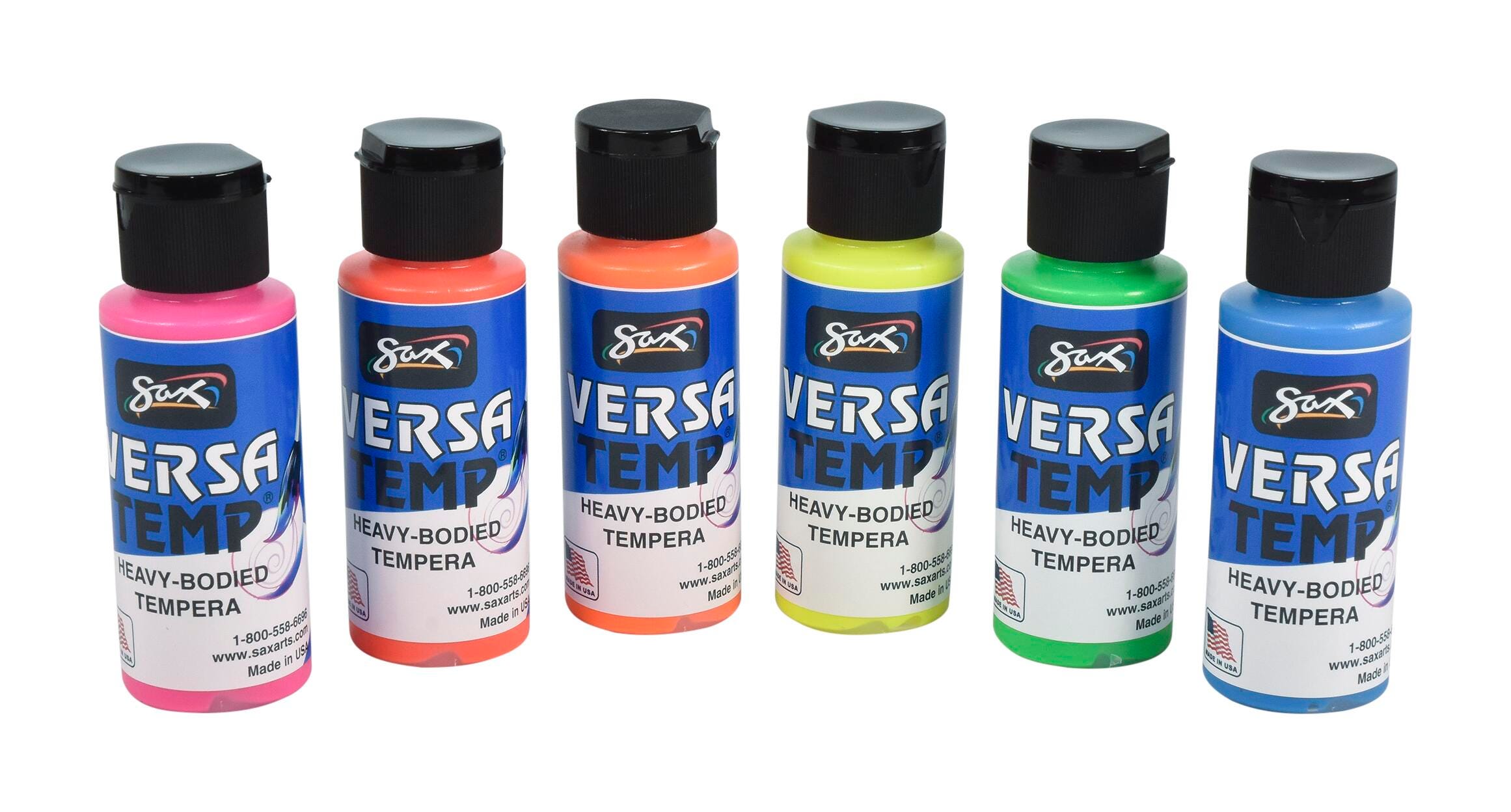 Sax Versatemp Heavy-Bodied Tempera Paint, 2 Ounce Bottles, Assorted Fluorescent Colors, Set of 6 2048208